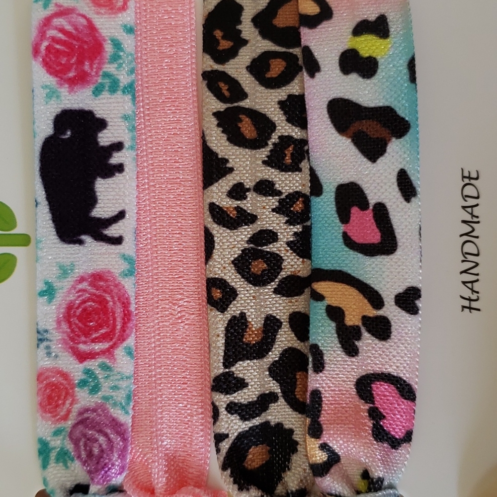 Buffalo Leopard Hair Ties Rose Floral Flowers Southwestern Pink Wild West Cowgir - Picture 6 of 6